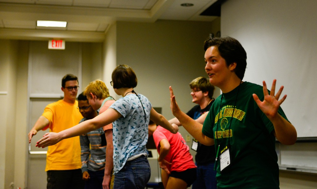 On the final day of the Summers @ Mizzou camp "The Arts as a Portal to Science Communication," the students performed theatrical and literary interpretations of the science they studied. //photo by CALEB O'BRIEN/BondLSC